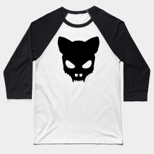 Devil Cat's Skull In Black Baseball T-Shirt